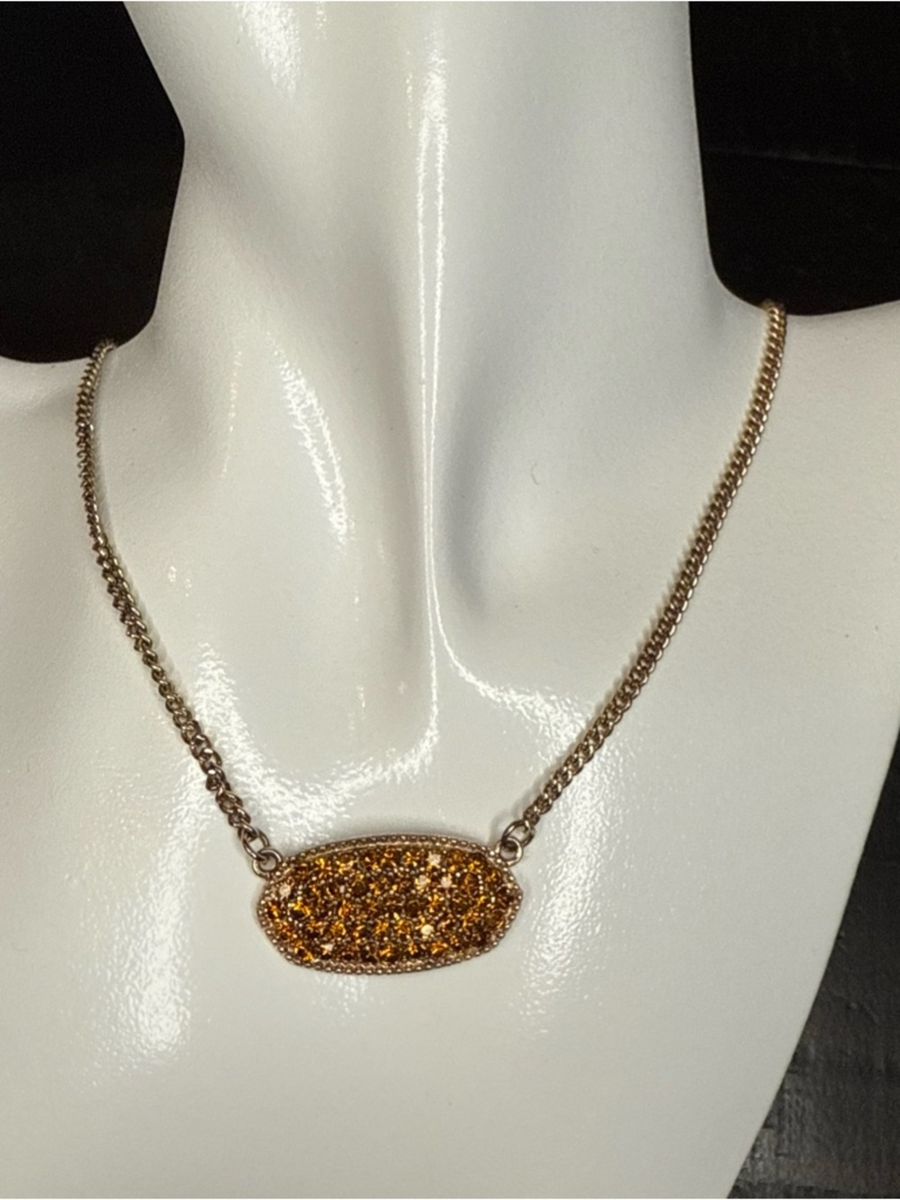 Gold Tone Jeweled Oval Fashion Pendant Necklace - Women Jewelry